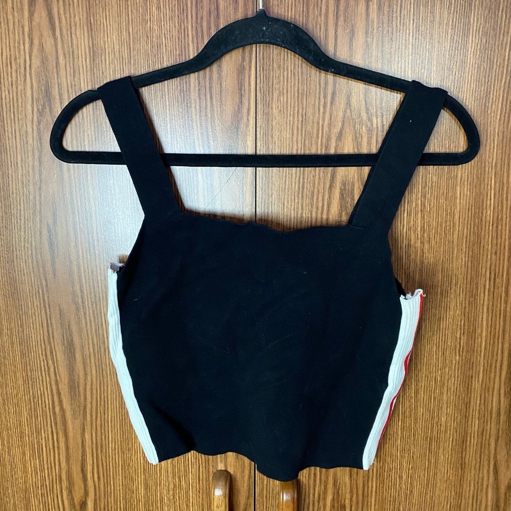 House of Harlow 1960 Knit Crop Top Womens Large Black White Red Stripe Tank